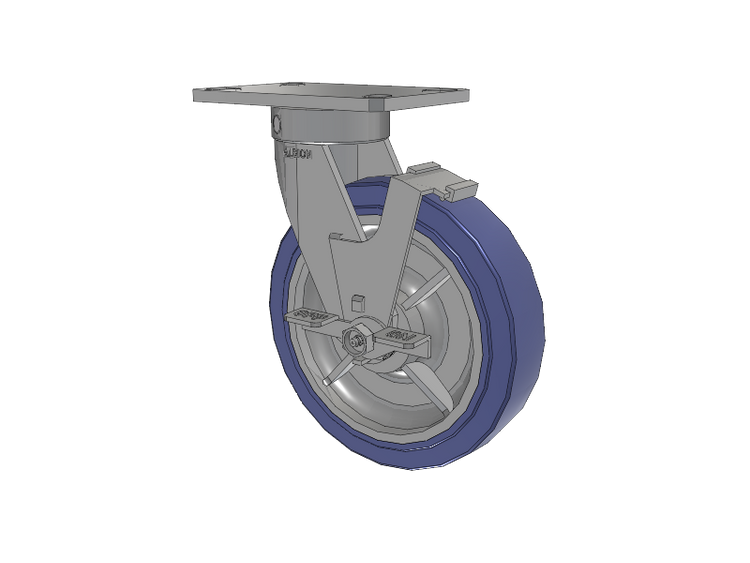 110 Series Kingpinless Top Plate Swivel Caster with 8 x 2 Blue HF - HydroTech (Flat) Wheel and Face Brake