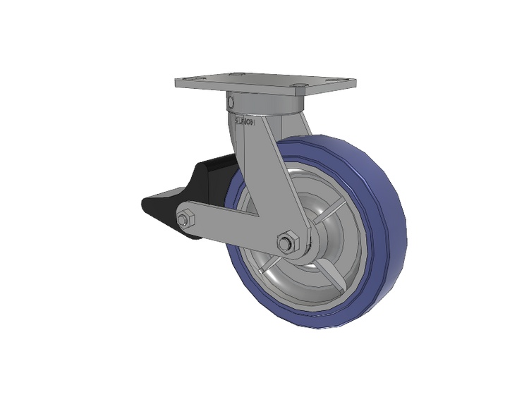 110 Series Kingpinless Top Plate Swivel Caster with 8 x 2 Blue HF - HydroTech (Flat) Wheel and Poly Lock Integrated Brake
