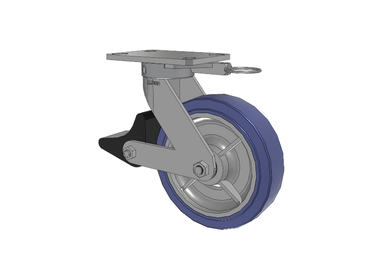110 Series Kingpinless Top Plate Swivel Caster with 8 x 2 Blue HF - HydroTech (Flat) Wheel and Poly Lock Integrated Brake