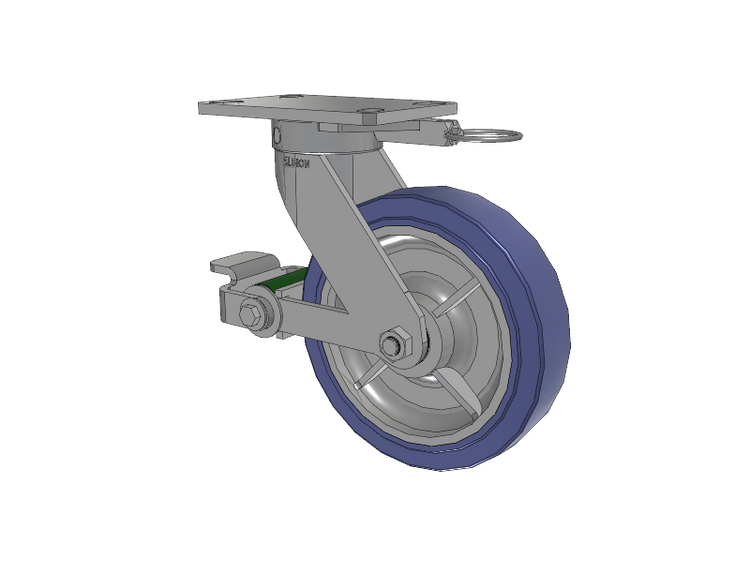 110 Series Kingpinless Top Plate Swivel Caster with 8 x 2 Blue HF - HydroTech (Flat) Wheel and Poly Cam Brake