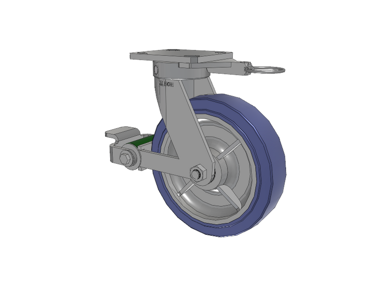 110 Series Kingpinless Top Plate Swivel Caster with 8 x 2 Blue HF - HydroTech (Flat) Wheel and Poly Cam Brake