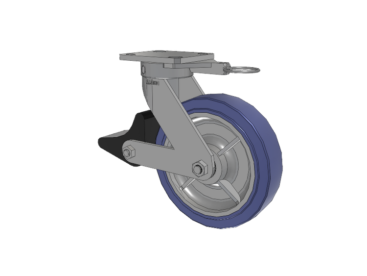 110 Series Kingpinless Top Plate Swivel Caster with 8 x 2 Blue HF - HydroTech (Flat) Wheel and Poly Lock Integrated Brake