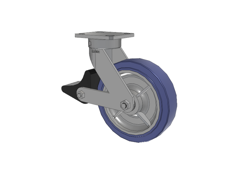 110 Series Kingpinless Top Plate Swivel Caster with 8 x 2 Blue HF - HydroTech (Flat) Wheel and Poly Lock Integrated Brake
