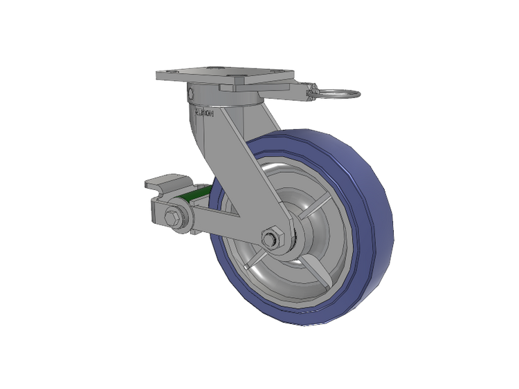 110 Series Kingpinless Top Plate Swivel Caster with 8 x 2 Blue HF - HydroTech (Flat) Wheel and Poly Cam Brake