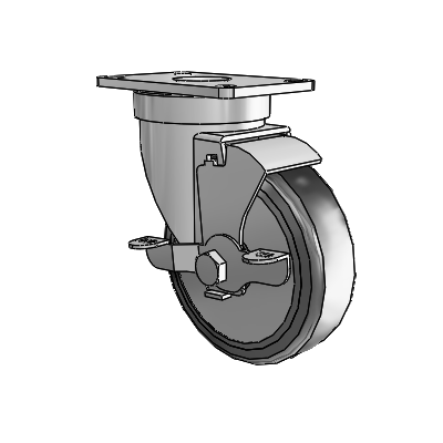 30 Series Top Plate Zinc Swivel Caster with 4 x 1.25 Cushion Rubber (+ Side Plates) Wheel and VertiLoc Brake