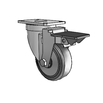 30 Series Top Plate Zinc Swivel Caster with 4 x 1.25 Hard Rubber (+ Side Plates) Wheel and PosiLoc Brake