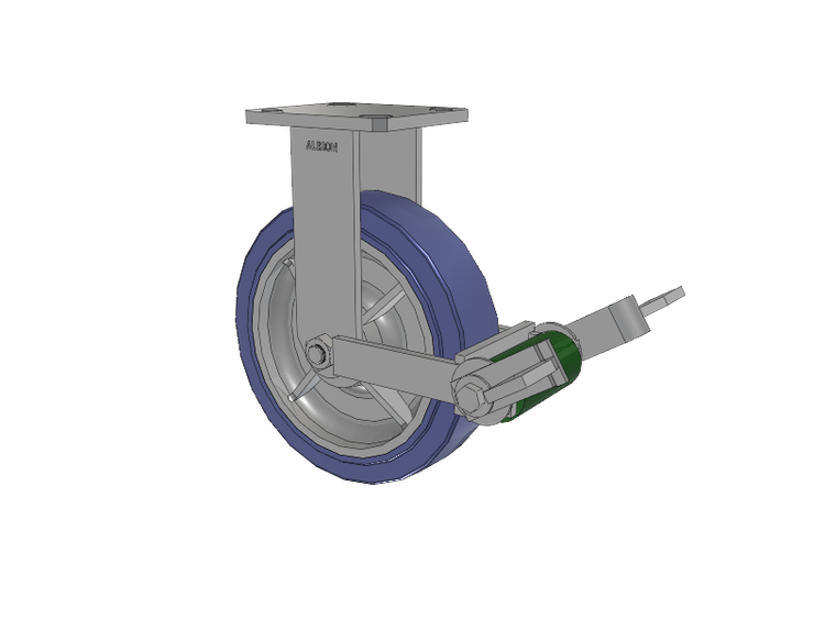 110 Series Kingpinless Top Plate Rigid Caster with 8 x 2 Blue HF - HydroTech (Flat) Wheel and Poly Cam Brake
