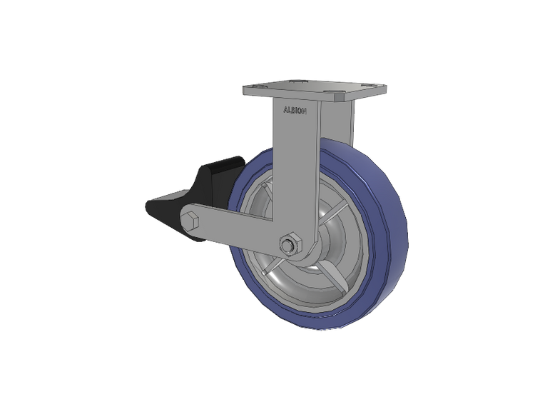 110 Series Kingpinless Top Plate Rigid Caster with 8 x 2 Blue HF - HydroTech (Flat) Wheel and Poly Lock Integrated Brake