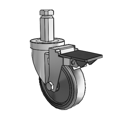 30 Series Square Stem Zinc Swivel Caster with 4 x 1.25 Hard Rubber Wheel and PosiLoc Brake