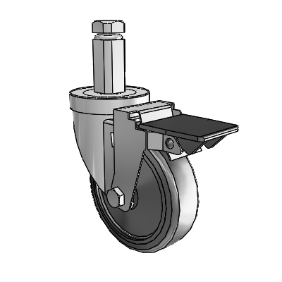 30 Series Square Stem Zinc Swivel Caster with 4 x 1.25 Hard Rubber Wheel and PosiLoc Brake
