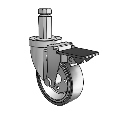 30 Series Square Stem Zinc Swivel Caster with 4 x 1.25 Welded Disc Rubber (Black) Wheel and PosiLoc Brake