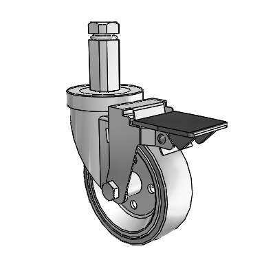 30 Series Square Stem Zinc Swivel Caster with 4 x 1.25 Welded Disc Rubber (Grey) Wheel and PosiLoc Brake