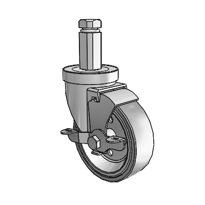 30 Series Square Stem Zinc Swivel Caster with 4 x 1.25 Welded Disc Rubber (Grey) Wheel and VertiLoc Brake