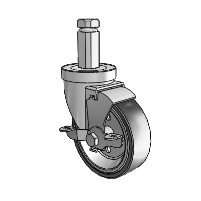 30 Series Square Stem Zinc Swivel Caster with 4 x 1.25 Welded Disc Polyurethane Wheel and VertiLoc Brake