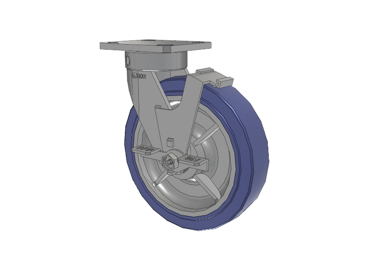 110 Series Kingpinless Top Plate Swivel Caster with 8 x 2 Blue HF - HydroTech (Flat) Wheel and Face Brake