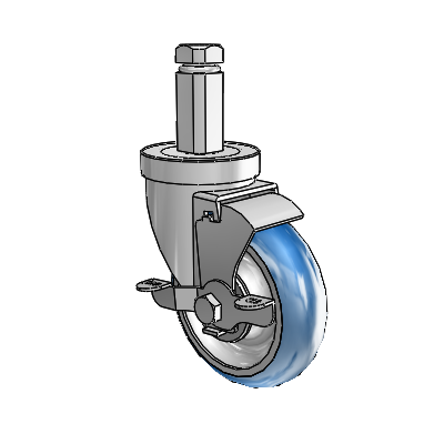 30 Series Square Stem Zinc Swivel Caster with 4 x 1.25 PolyLoc (Blue) Wheel and VertiLoc Brake