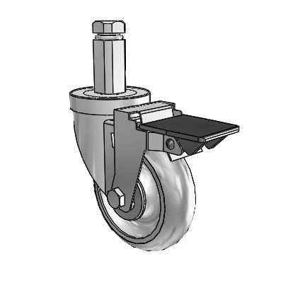 30 Series Square Stem Zinc Swivel Caster with 4 x 1.25 PolyLock (Grey) Wheel and PosiLoc Brake