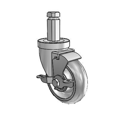 30 Series Square Stem Zinc Swivel Caster with 4 x 1.25 PolyLock (Grey) Wheel and VertiLoc Brake