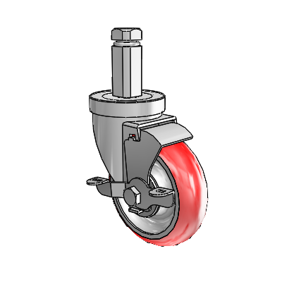 30 Series Square Stem Zinc Swivel Caster with 4 x 1.25 Advantage Heat (Round) Wheel and VertiLoc Brake