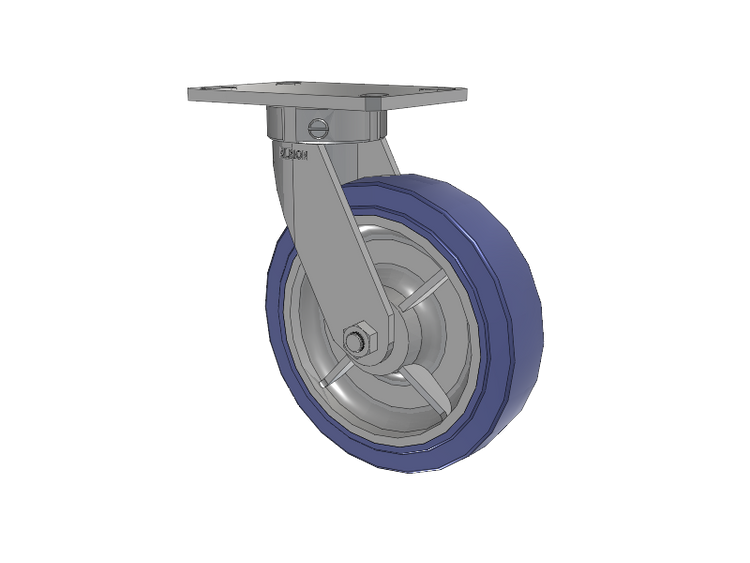 110 Series Kingpinless Top Plate Swivel Caster with 8 x 2 Blue HF - HydroTech (Flat) Wheel