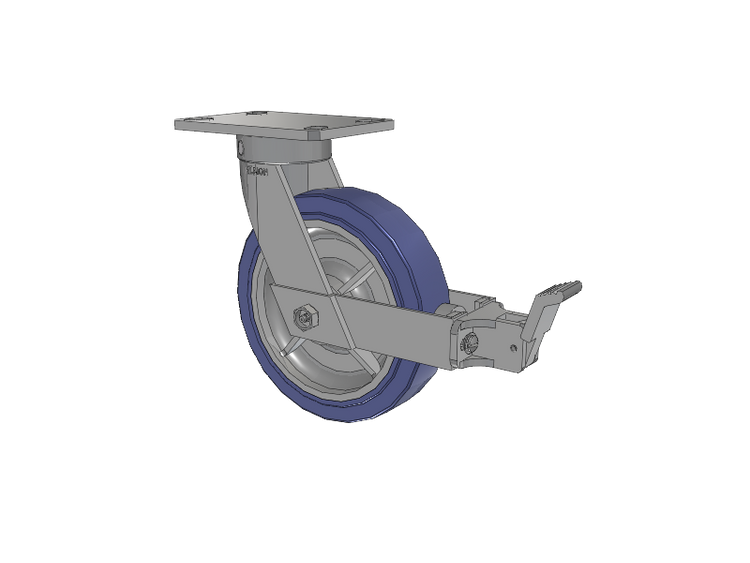110 Series Kingpinless Top Plate Swivel Caster with 8 x 2 Blue HF - HydroTech (Flat) Wheel and Face Brake