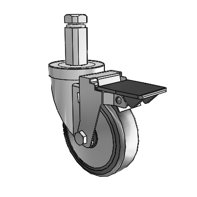 30 Series Square Stem Zinc Swivel Caster with 4 x 1.25 Cushion Rubber (+ Side Plates) Wheel and PosiLoc Brake