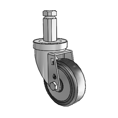 30 Series Square Stem Zinc Swivel Caster with 4 x 1.25 Hard Rubber (+ Side Plates) Wheel