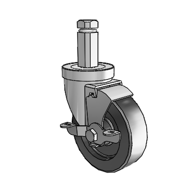 30 Series Square Stem Zinc Swivel Caster with 4 x 1.25 Polyolefin Wheel and VertiLoc Brake