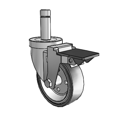 30 Series Grip Ring Zinc Swivel Caster with 4 x 1.25 Welded Disc Rubber (Black) Wheel and PosiLoc Brake