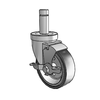 30 Series Grip Ring Zinc Swivel Caster with 4 x 1.25 Welded Disc Rubber (Black) Wheel and VertiLoc Brake