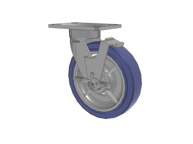 110 Series Kingpinless Top Plate Swivel Caster with 8 x 2 Blue HF - HydroTech (Flat) Wheel and Face Brake