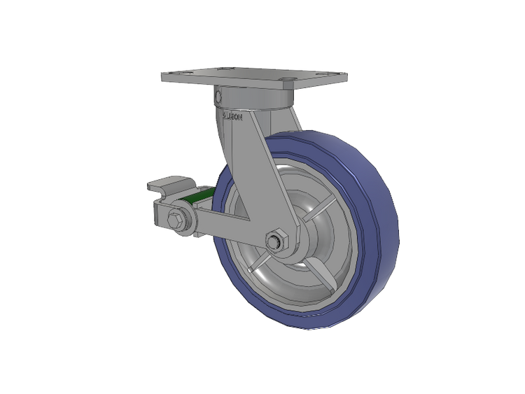 110 Series Kingpinless Top Plate Swivel Caster with 8 x 2 Blue HF - HydroTech (Flat) Wheel and Poly Cam Brake