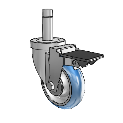 30 Series Grip Ring Zinc Swivel Caster with 4 x 1.25 PolyLoc (Blue) Wheel and PosiLoc Brake