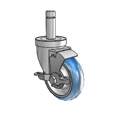 30 Series Grip Ring Zinc Swivel Caster with 4 x 1.25 PolyLoc (Blue) Wheel and VertiLoc Brake