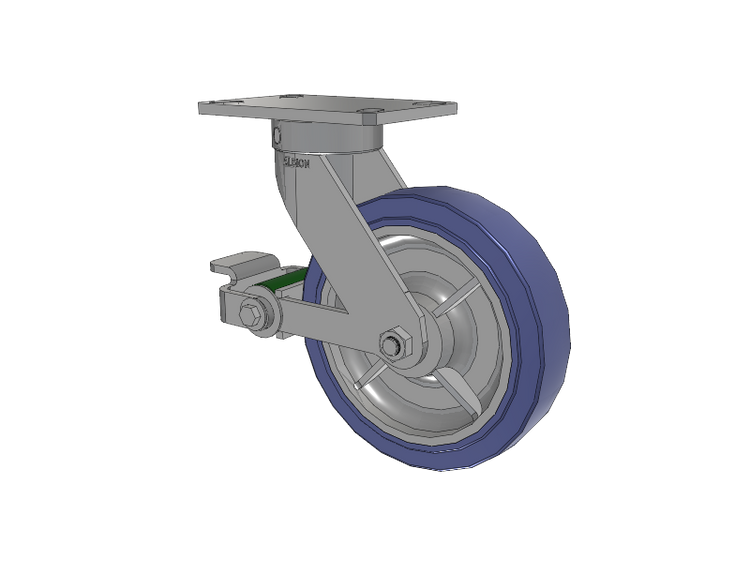 110 Series Kingpinless Top Plate Swivel Caster with 8 x 2 Blue HF - HydroTech (Flat) Wheel and Poly Cam Brake