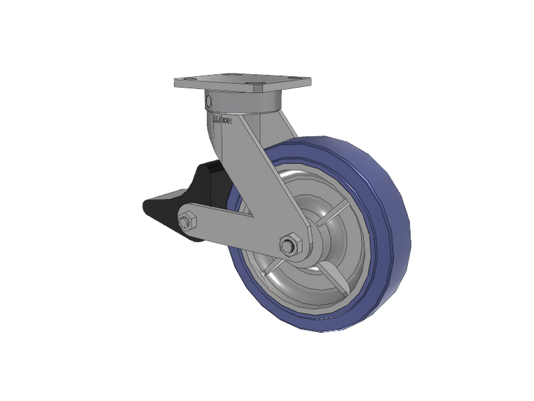 110 Series Kingpinless Top Plate Swivel Caster with 8 x 2 Blue HF - HydroTech (Flat) Wheel and Poly Lock Integrated Brake