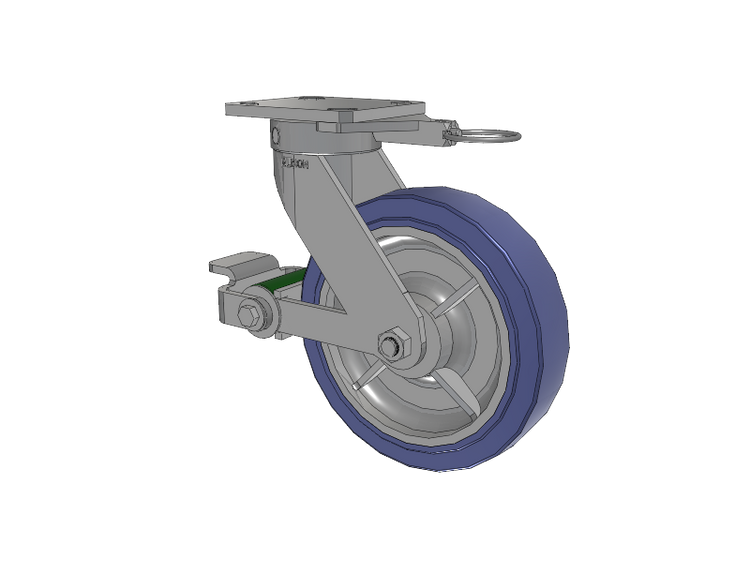 110 Series Kingpinless Top Plate Swivel Caster with 8 x 2 Blue HF - HydroTech (Flat) Wheel and Poly Cam Brake