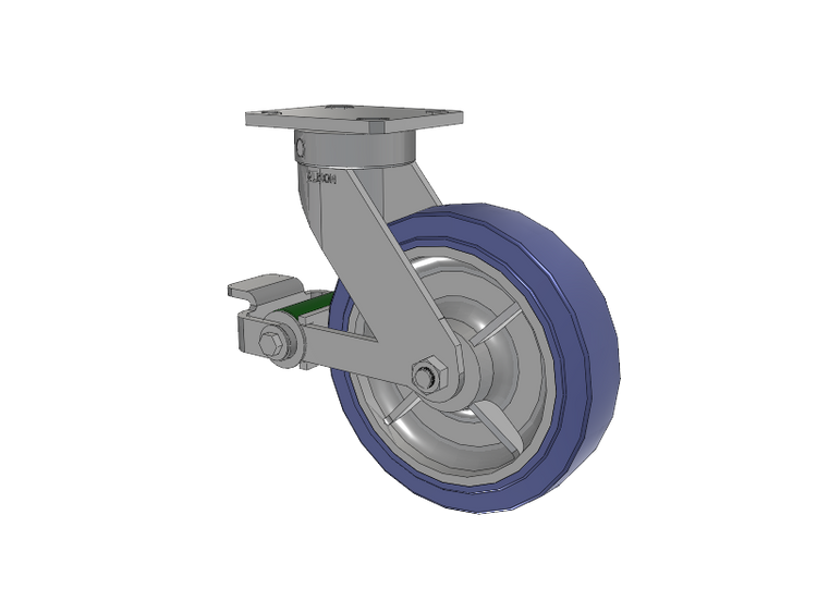 110 Series Kingpinless Top Plate Swivel Caster with 8 x 2 Blue HF - HydroTech (Flat) Wheel and Poly Cam Brake