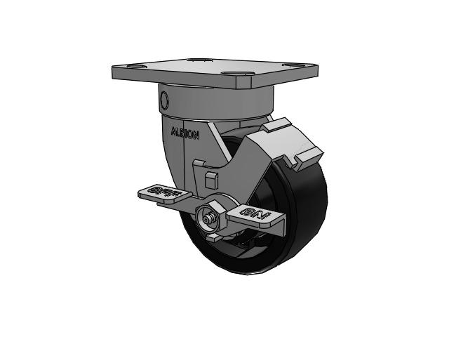 110 Series Kingpinless Top Plate Swivel Caster with 4 x 2 Black Nylon HT - Glass-Filled Nylon (High Heat) Wheel and Face Brake