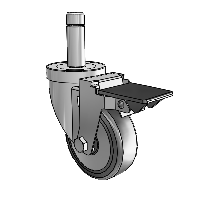 30 Series Grip Ring Zinc Swivel Caster with 4 x 1.25 Hard Rubber (+ Side Plates) Wheel and PosiLoc Brake