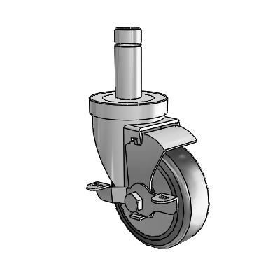 30 Series Grip Ring Zinc Swivel Caster with 4 x 1.25 Hard Rubber (+ Side Plates) Wheel and VertiLoc Brake