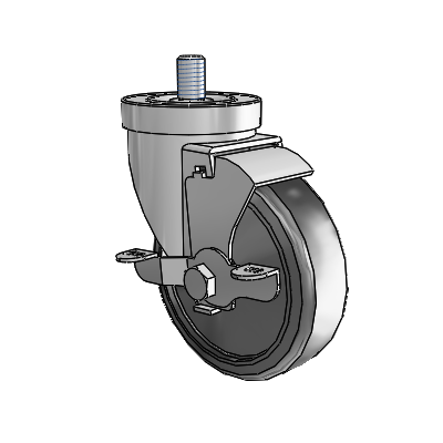30 Series Threaded Stem Zinc Swivel Caster with 4 x 1.25 Cushion Rubber Wheel and VertiLoc Brake