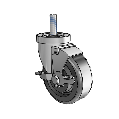 30 Series Threaded Stem Zinc Swivel Caster with 4 x 1.5 Phenolic Wheel and VertiLoc Brake