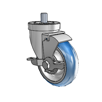 30 Series Threaded Stem Zinc Swivel Caster with 4 x 1.25 PolyLoc (Blue) Wheel and VertiLoc Brake