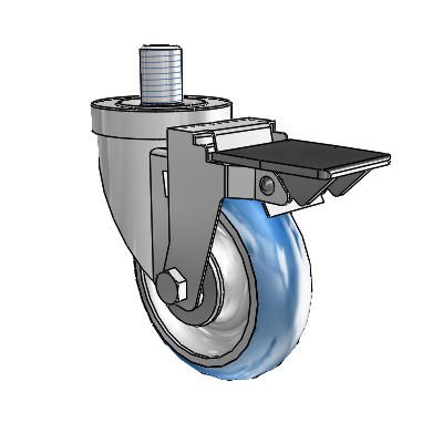 30 Series Threaded Stem Zinc Swivel Caster with 4 x 1.25 PolyLoc (Blue) Wheel and PosiLoc Brake