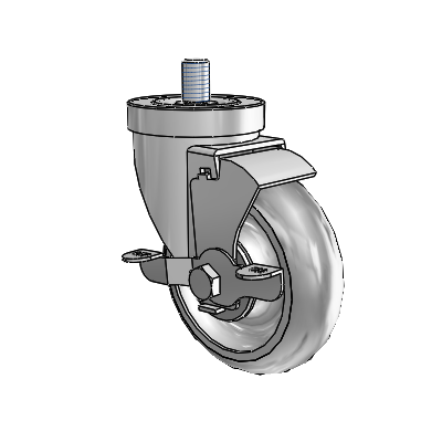 30 Series Threaded Stem Zinc Swivel Caster with 4 x 1.25 PolyLock (Grey) Wheel and VertiLoc Brake