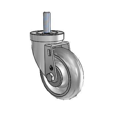 Roulette pivotante à tige filetée en zinc de la série 30, équipée d'une roue PolyLock 4 x 1,25 (grise)