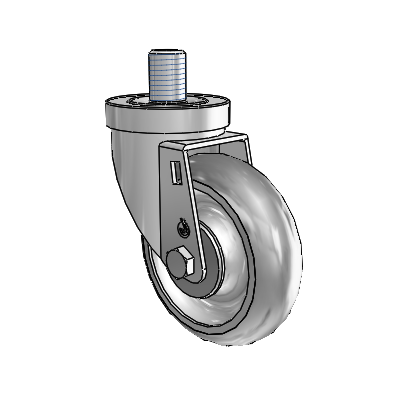 Roulette pivotante à tige filetée en zinc de la série 30, équipée d'une roue PolyLock 4 x 1,25 (grise)