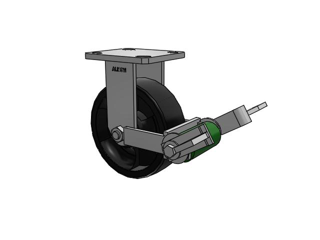 110 Series Kingpinless Top Plate Rigid Caster with 6 x 2 Black Nylon HT - Glass-Filled Nylon (High Heat) Wheel and Poly Cam Brake