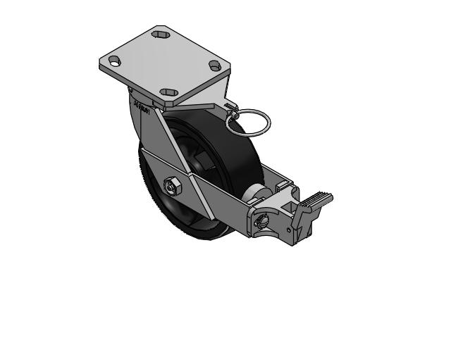 110 Series Kingpinless Top Plate Swivel Caster with 6 x 2 Black Nylon HT - Glass-Filled Nylon (High Heat) Wheel and Face Brake